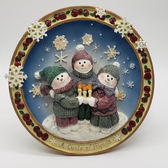 Snowmen A Circle of Friends Vintage Resin Lighted Christmas Decor Display - Picture 7 of 11
